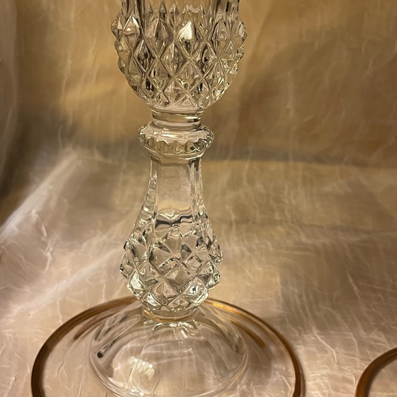 Cristal D’Arques-set of 2- candle holders genuine lead crystal/gold rim & bottom - Picture 2 of 9